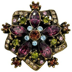 Heidi Daus Vintage Purple Amethyst Pave Swarovski Crystal Flower Ring - Size 9
